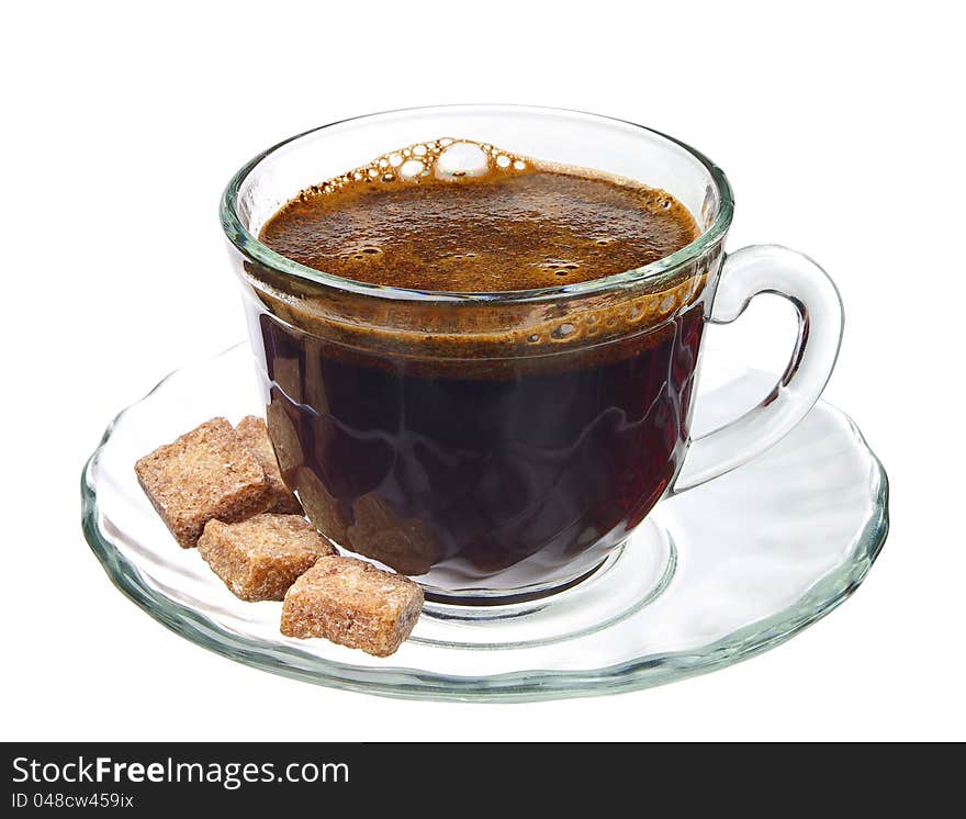 Cup of coffee with brown cane sugar