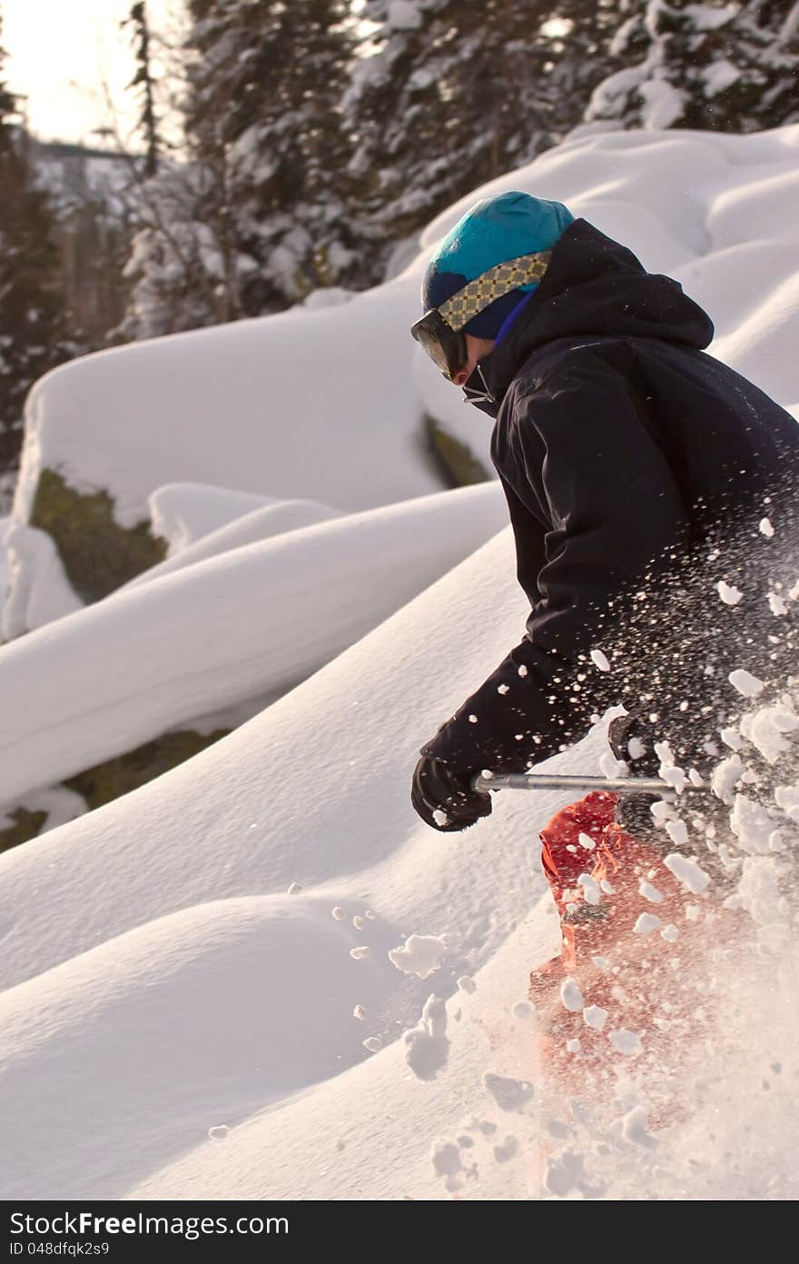 Freerider skiing in the mountains of Siberia. Freerider skiing in the mountains of Siberia