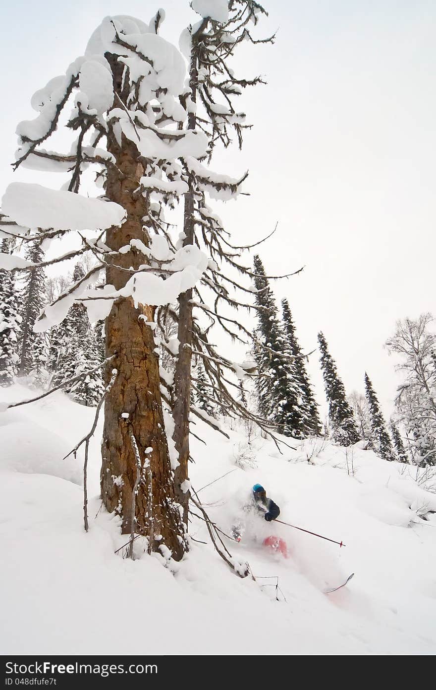 Freerider skiing in the mountains of Siberia. Freerider skiing in the mountains of Siberia
