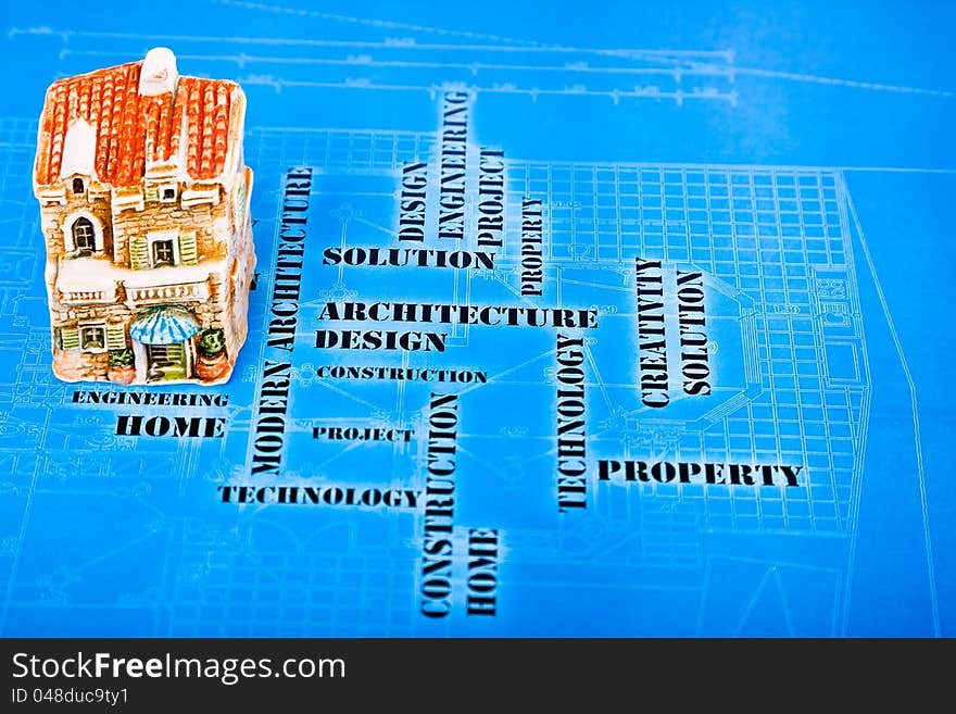 Model of the villa on the medieval style in the art engineering background. Model of the villa on the medieval style in the art engineering background