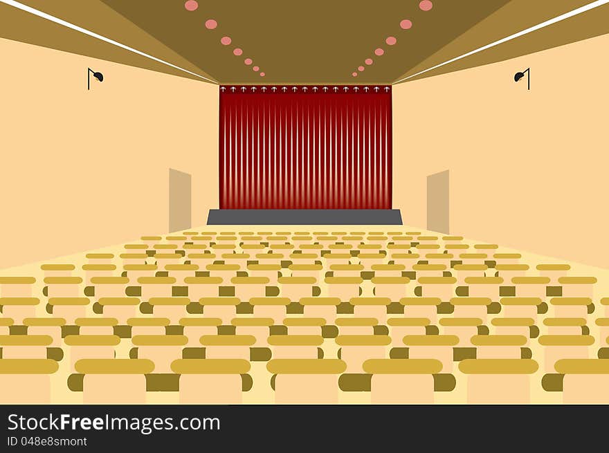 Stage theater with empty seats.