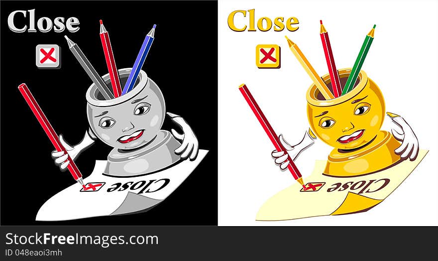 Cartoon glass for pen or pencil checking close. Cartoon glass for pen or pencil checking close