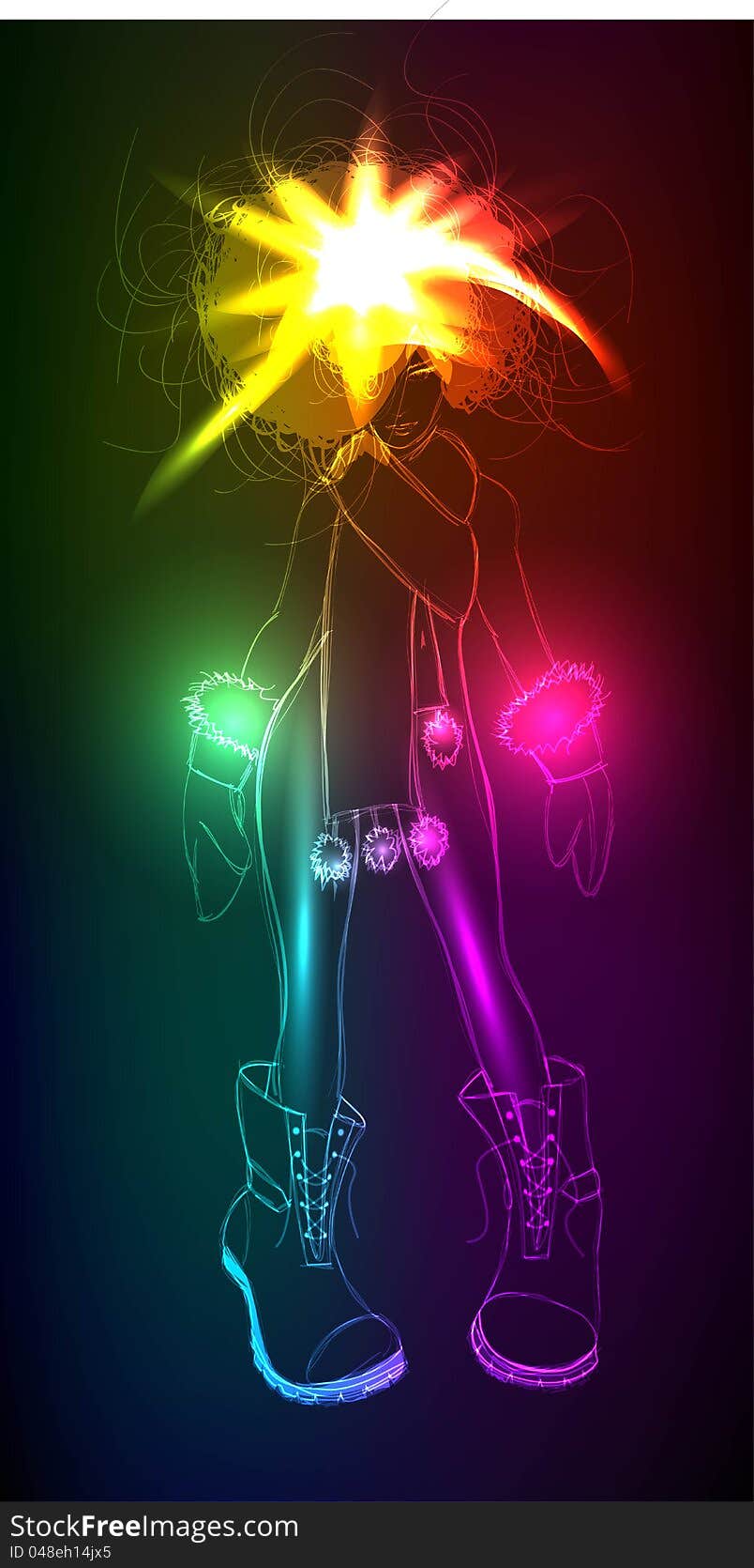 Hand-drawn fashion model from a neon. A light girl's. Hand-drawn fashion model from a neon. A light girl's