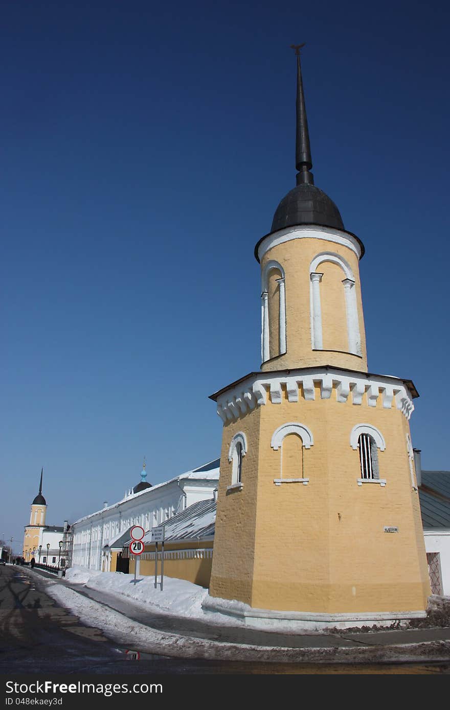 Russia, Moscow region, Kolomna. The tower and walls of the New Golutvina monastery in Kolomna Kremlin. Russia, Moscow region, Kolomna. The tower and walls of the New Golutvina monastery in Kolomna Kremlin.