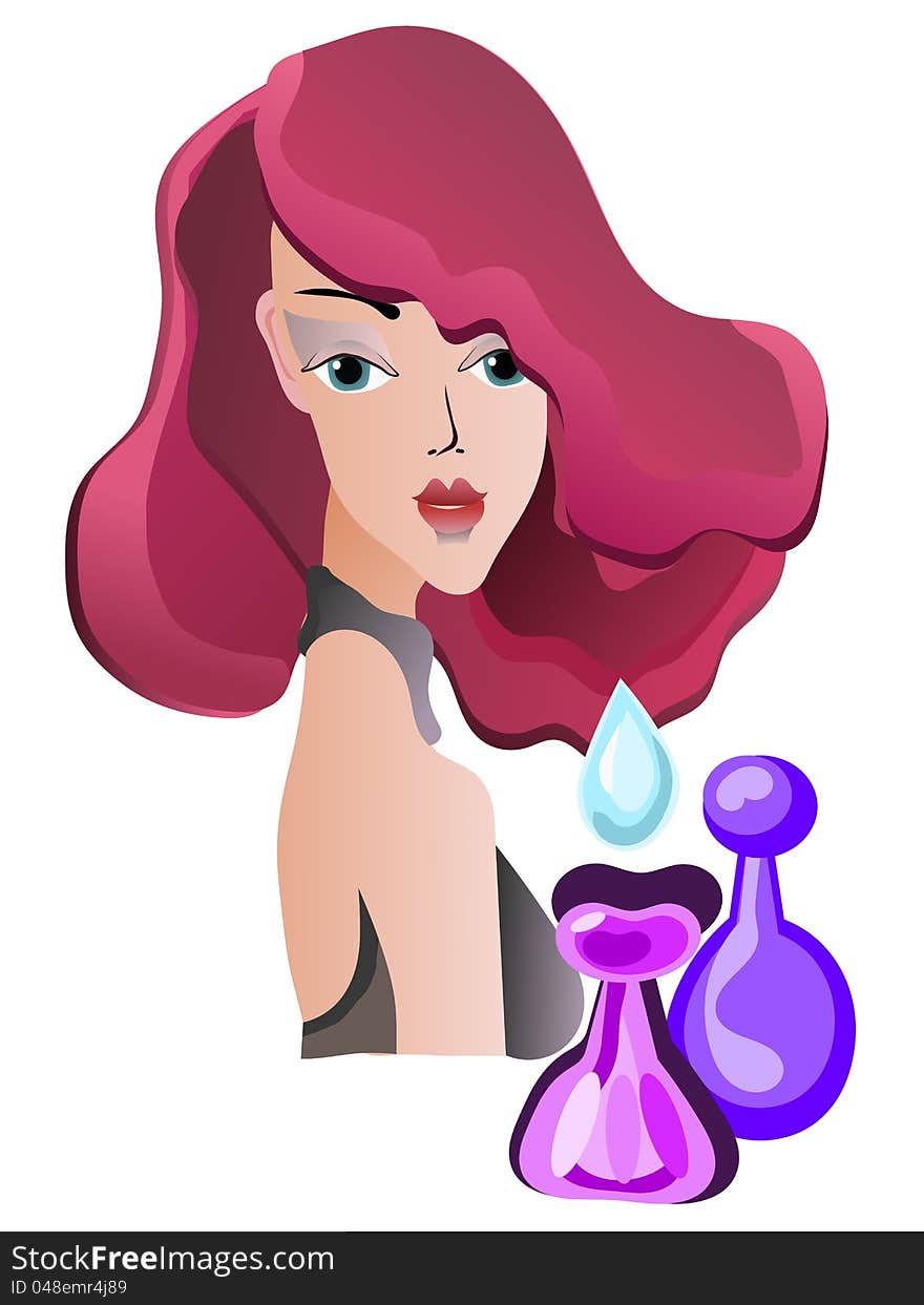 Vector illustration of a girl with perfume