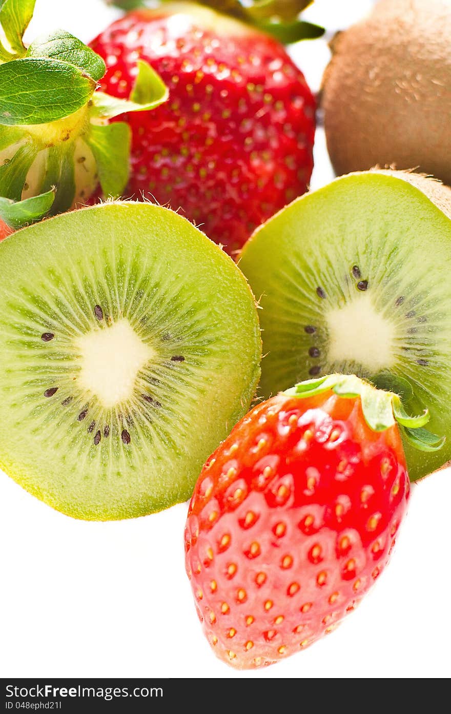 Kiwi And Strawberry Isolated Over White Background