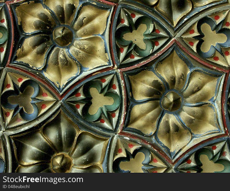 Detail of coloured Victorian wall tiles. Detail of coloured Victorian wall tiles