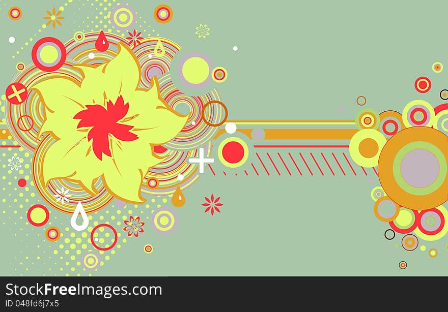 Abstract Grunge Flower Theme With Circles.