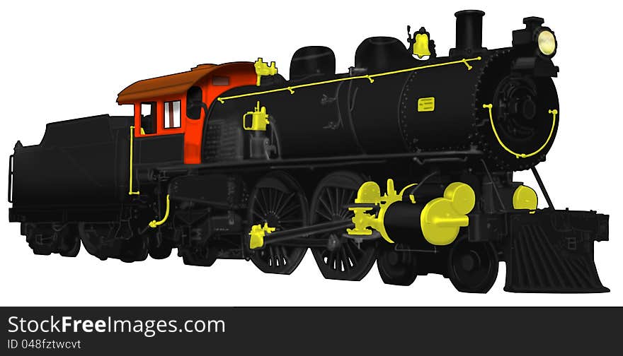 Simple illustration of a steam locomotive with coal car from the 1800's outlined in black isolated on white. Simple illustration of a steam locomotive with coal car from the 1800's outlined in black isolated on white.