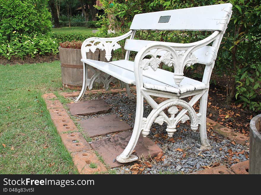 Bench in the park in close up