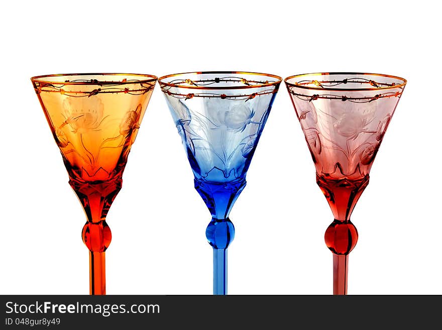 Color Glasses For Wine On A White Backgr