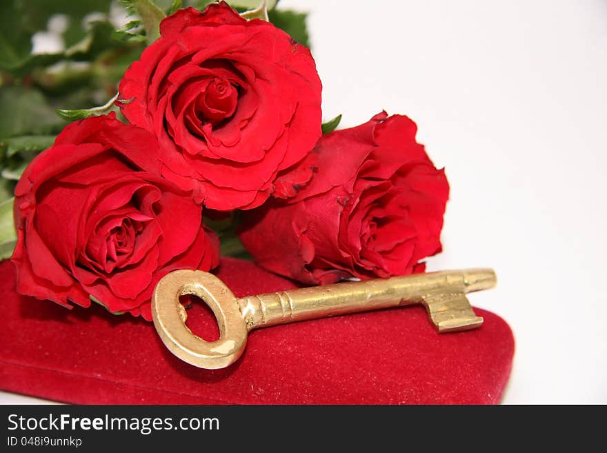 Love key and red roses