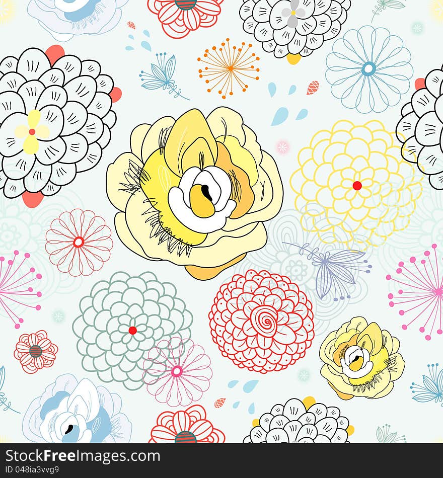 Seamless floral pattern on a bright light background