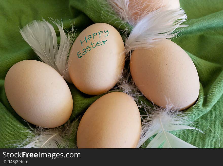 Group of big chicken eggs on green backgrounds. Group of big chicken eggs on green backgrounds.