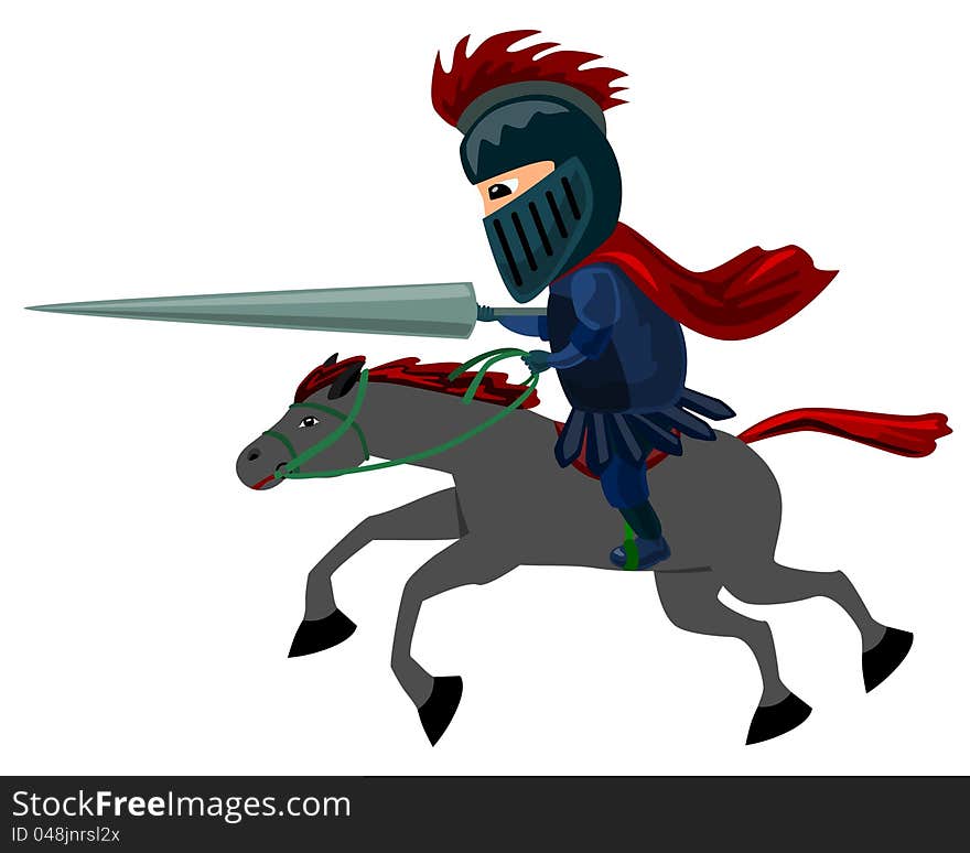 A cartoon knight riding a horse with a jousting stick