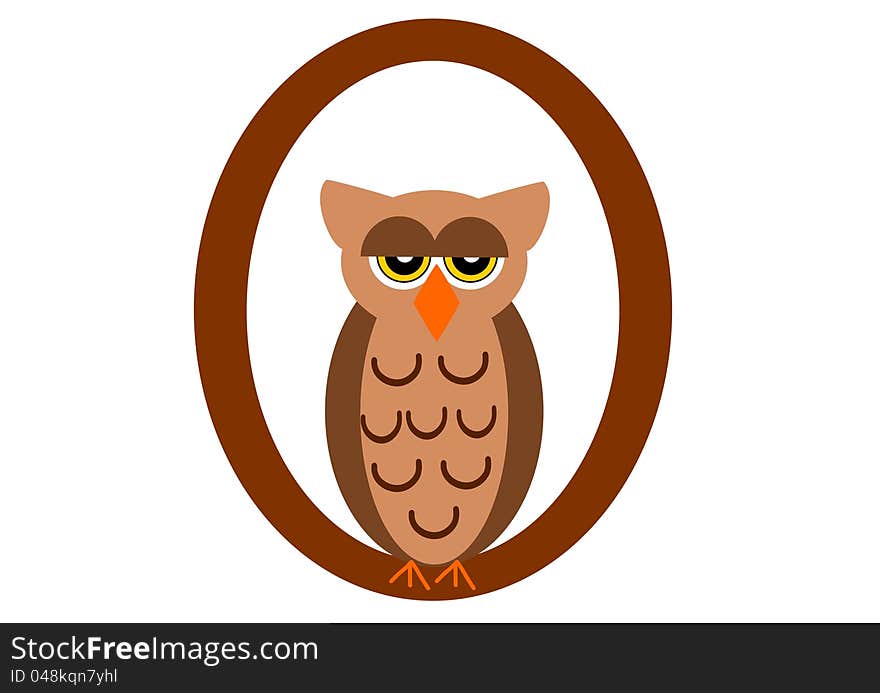 Illustration of isolated animal alphabet O with owl