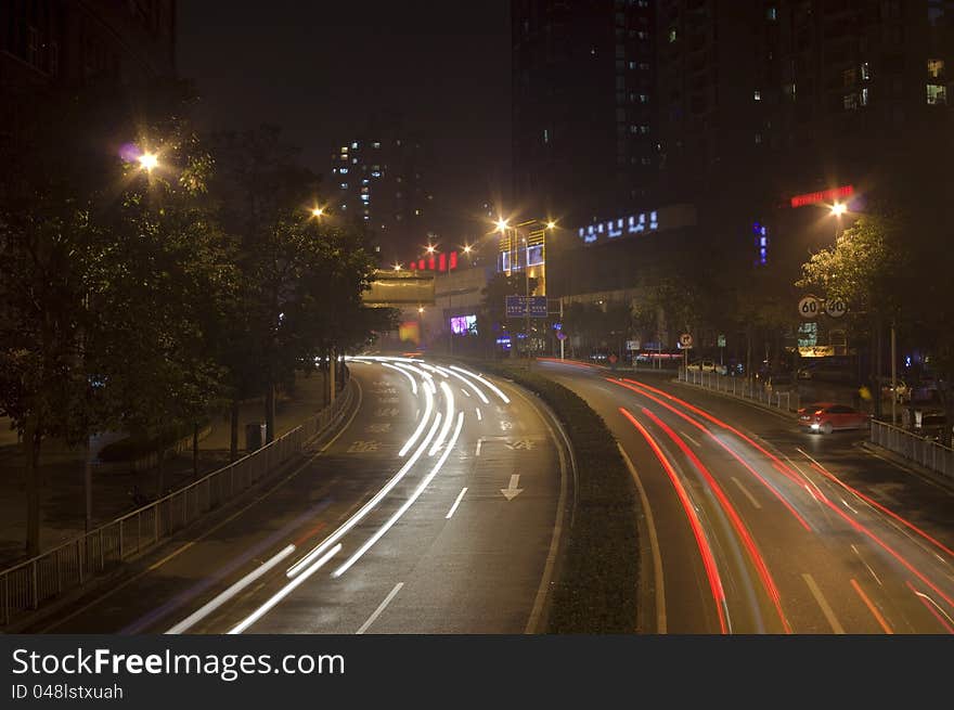 Night traffic in the city. Jiangbei District. Chongqing. Night traffic in the city. Jiangbei District. Chongqing.