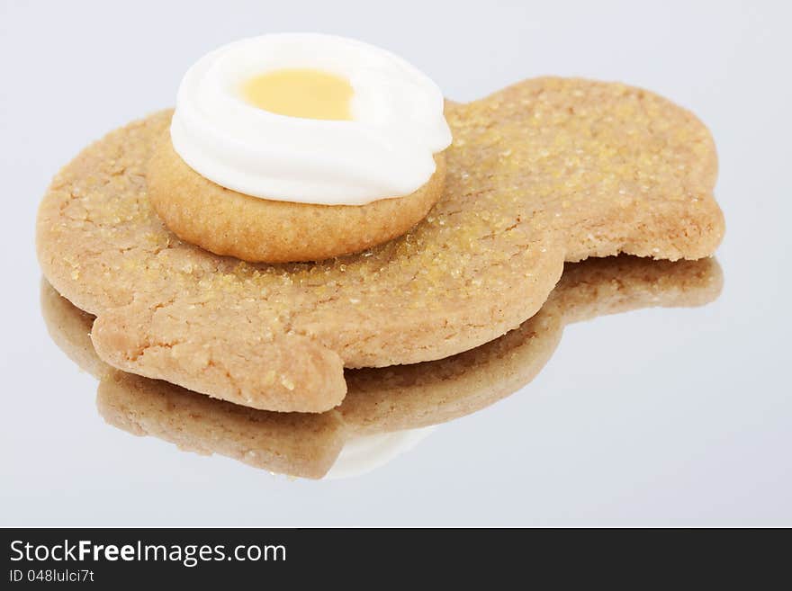 Easter cookies on a mirror. Easter cookies on a mirror