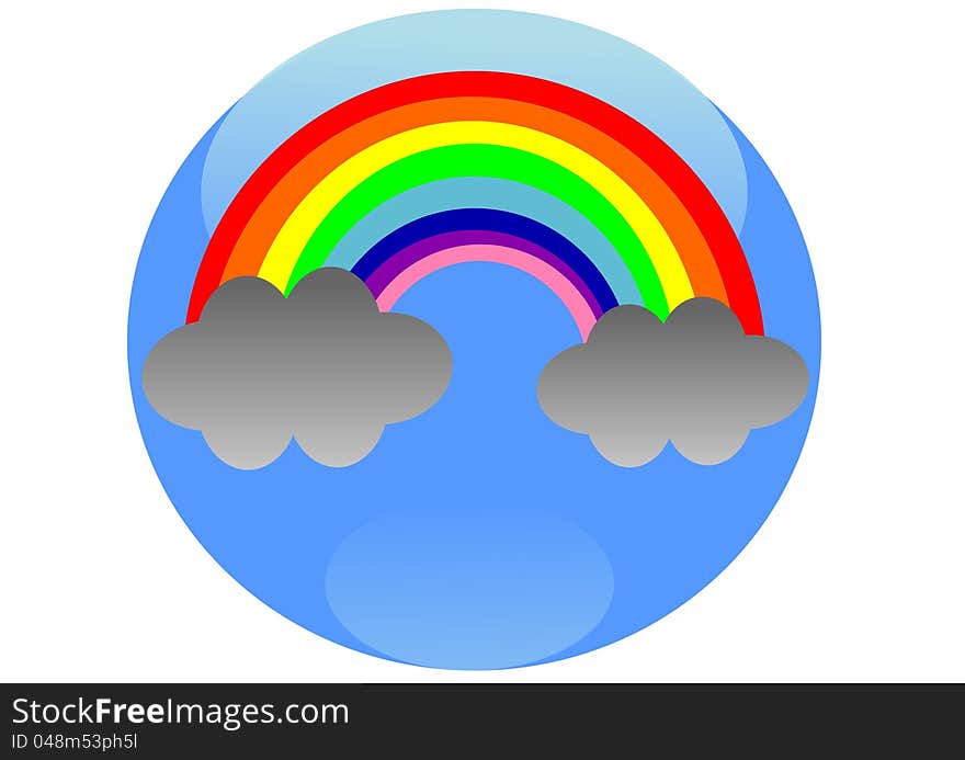 Sphere with rainbow and two clouds. Sphere with rainbow and two clouds