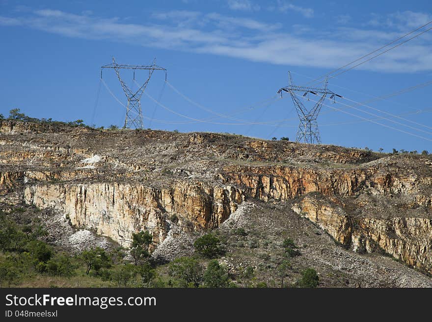 High voltage electric power transmission tower with cables. High voltage electric power transmission tower with cables