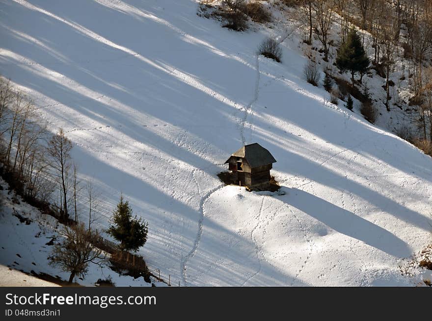 Snowy shadow chalet