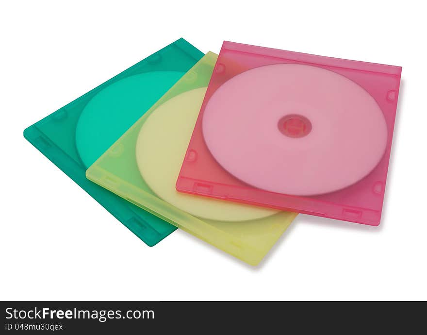 CD or DVD in colorful plastic cases