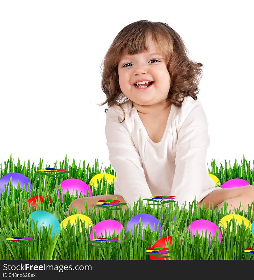 Foto-Beautiful girl holding Easter eggs