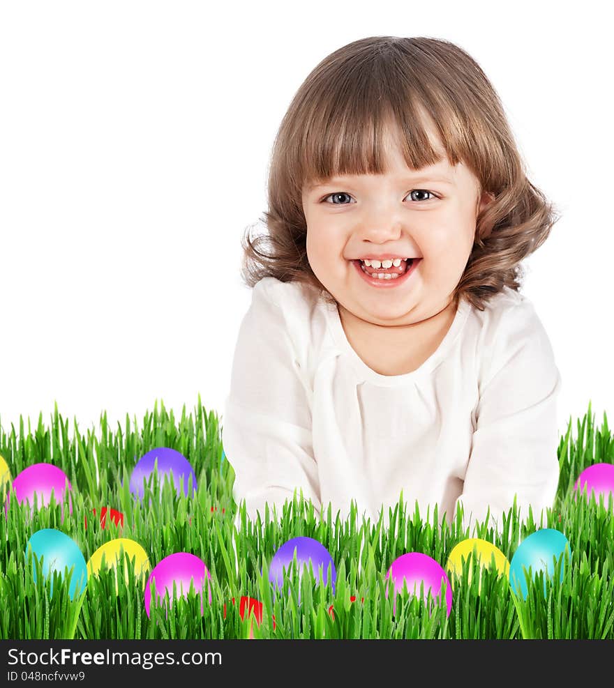 Foto-Beautiful girl holding Easter eggs