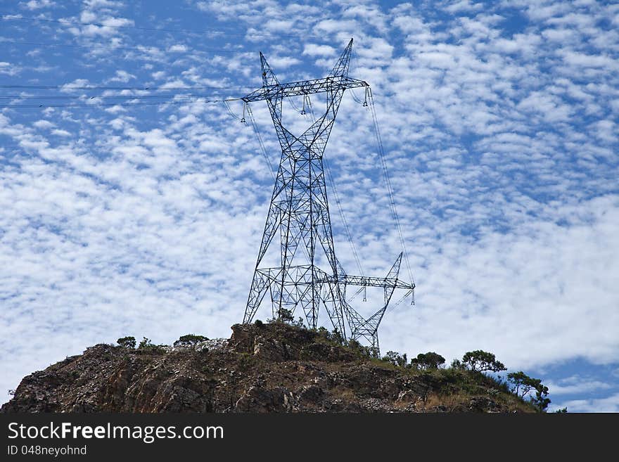 High voltage electric power transmission tower with cables. High voltage electric power transmission tower with cables