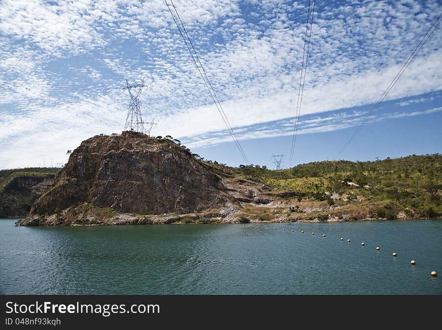 High voltage electric power transmission tower with cables. High voltage electric power transmission tower with cables