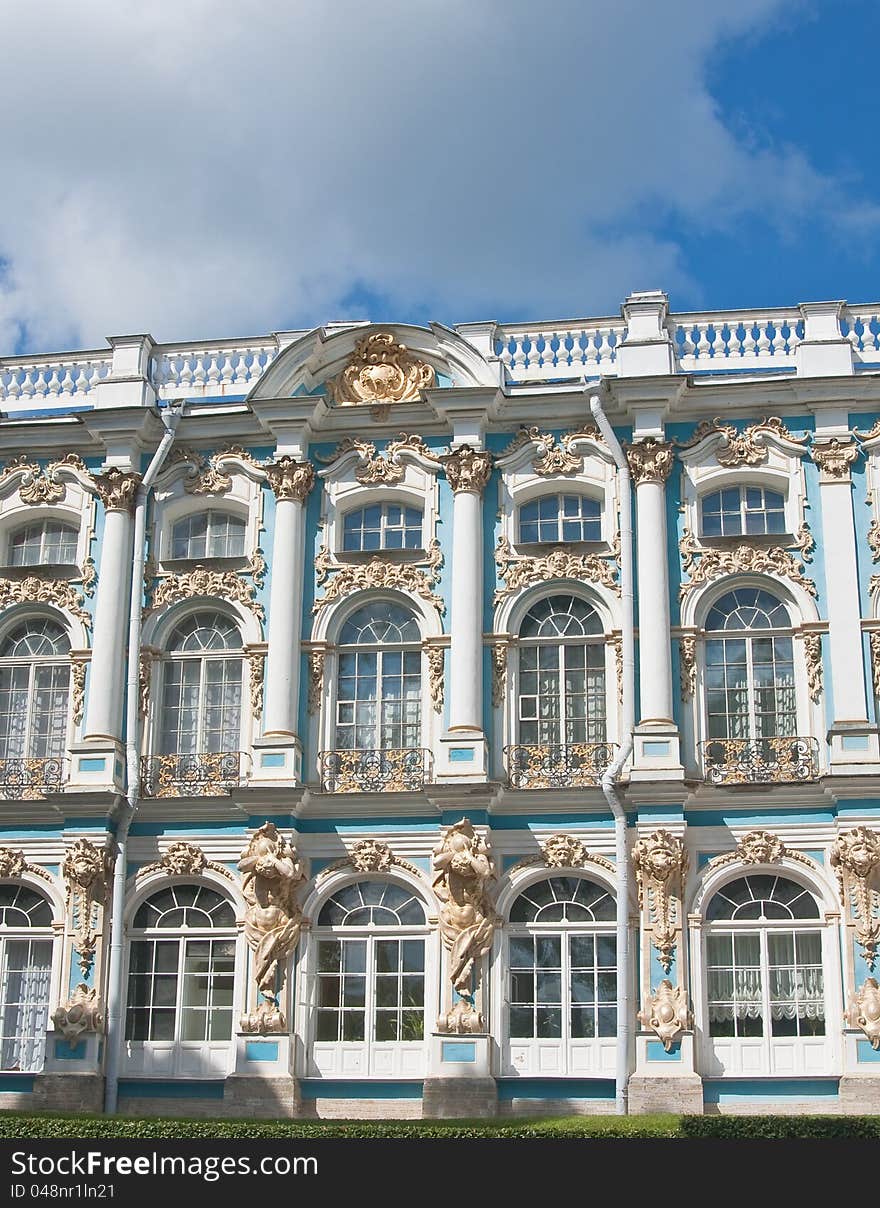 The Catherine Palace, located in the town of Tsarskoye Selo (Pushkin), St. Petersburg, Russia. The Catherine Palace, located in the town of Tsarskoye Selo (Pushkin), St. Petersburg, Russia