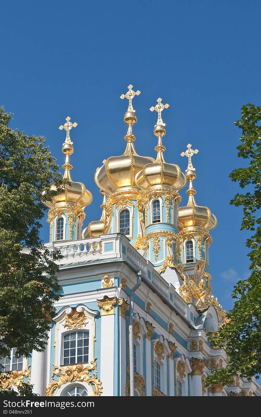 The Catherine Palace, located in the town of Tsarskoye Selo (Pushkin), St. Petersburg, Russia. The Catherine Palace, located in the town of Tsarskoye Selo (Pushkin), St. Petersburg, Russia