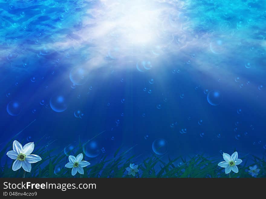 Abstract illustration of Underwater Scene with flowers