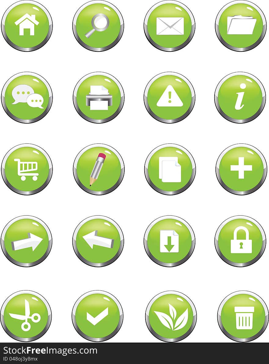 A collection of green  icons useful for website. A collection of green  icons useful for website