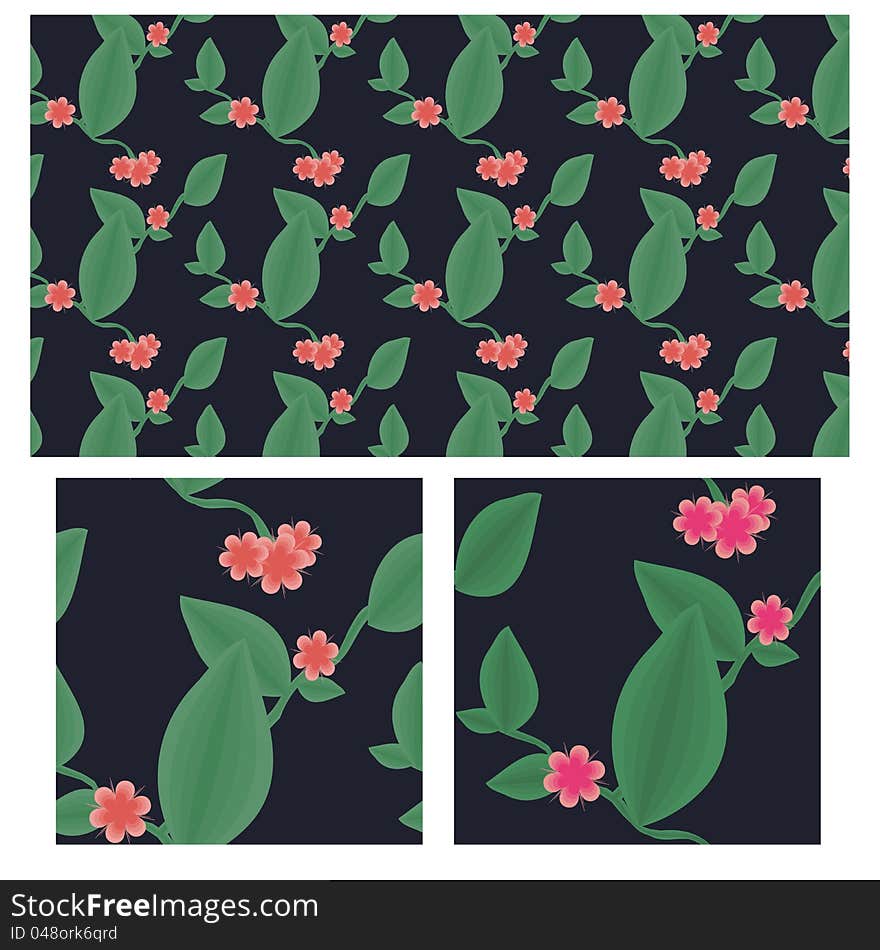 Floral seamless pattern with red and pink vines