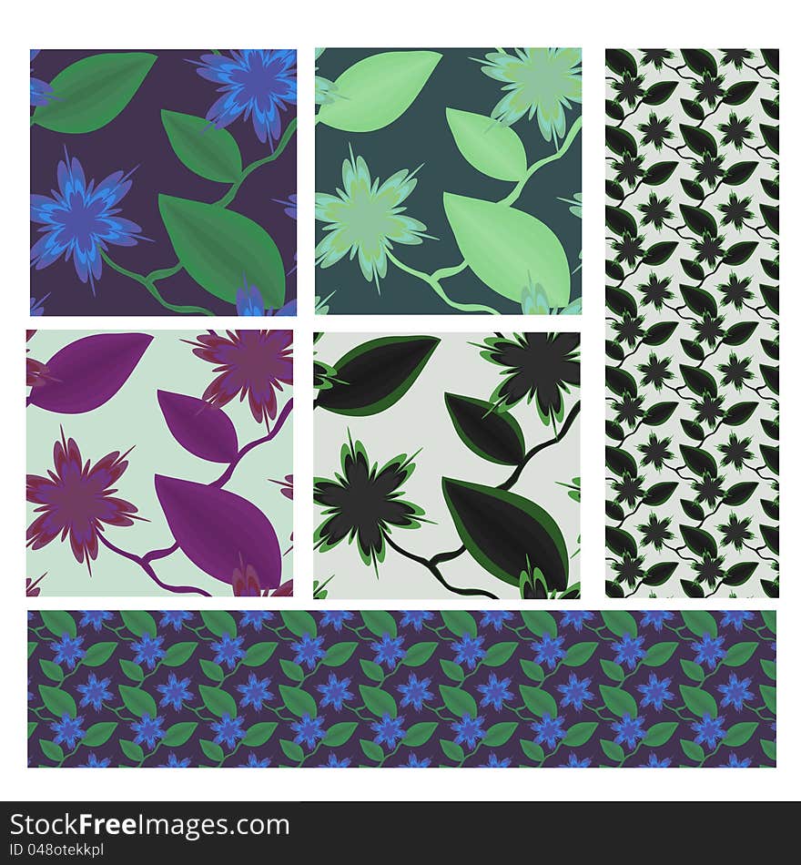 Set of 4 variants seamless vines patterns. Set of 4 variants seamless vines patterns