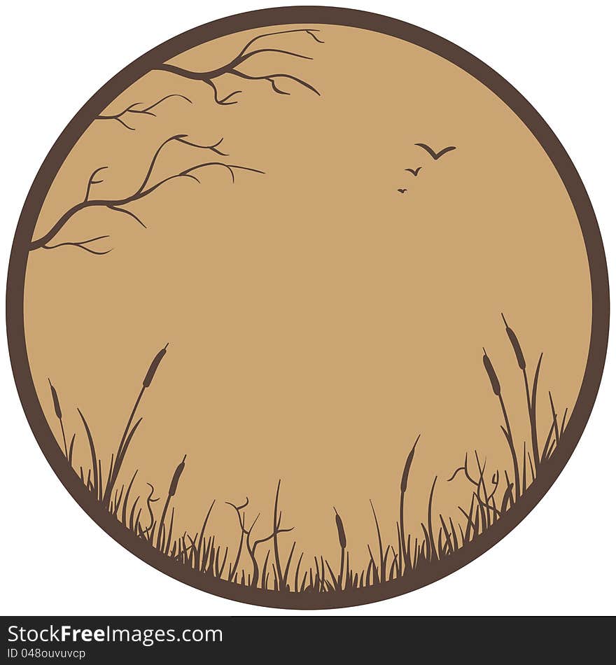 Nature rushes silhouette. Decorated in a circle. Nature rushes silhouette. Decorated in a circle