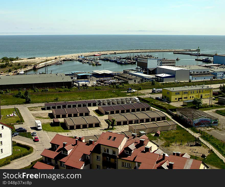 Sea docks building - view from the top of harbour infrastructure