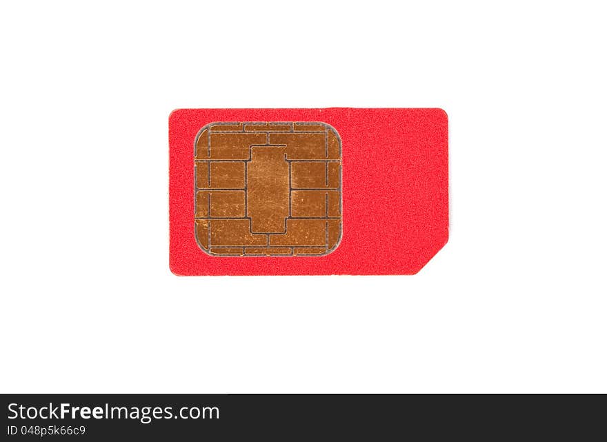 Red simcard isolated on white background