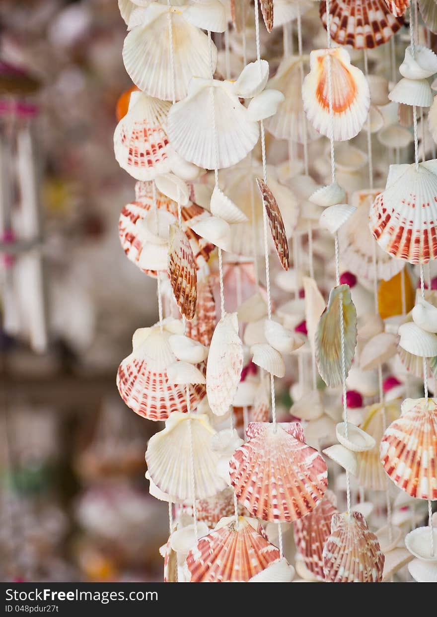 Scallop shell mobile in beach market