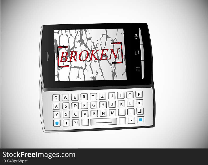 Illustration of broken phone on white background.