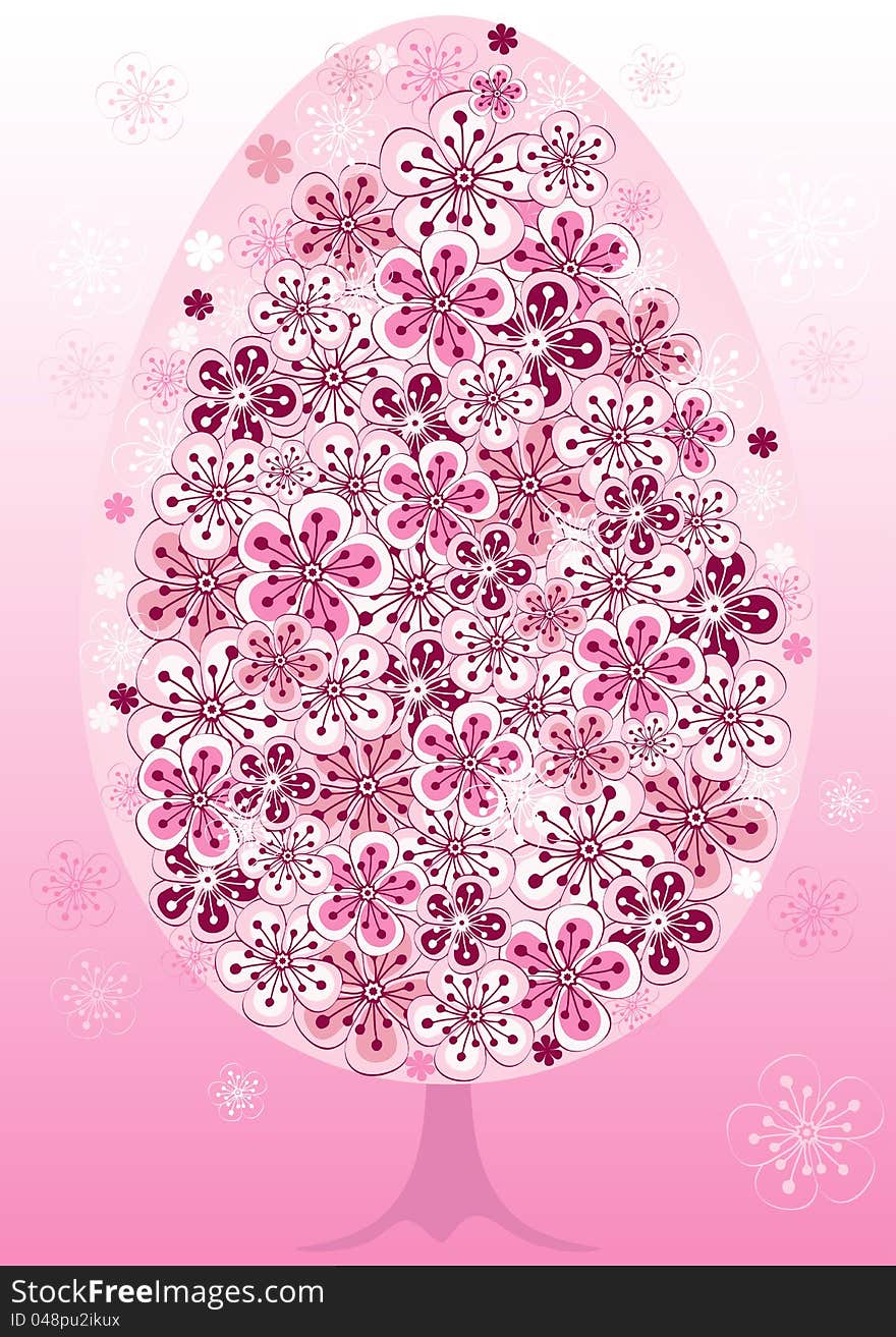 Easter frame with spring tree with pink flowers (vector). Easter frame with spring tree with pink flowers (vector)