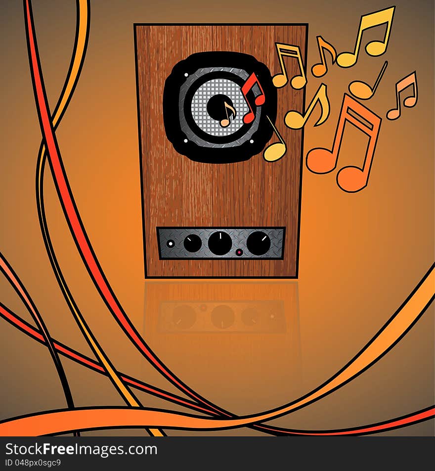 Wooden speaker sound system on abstract background