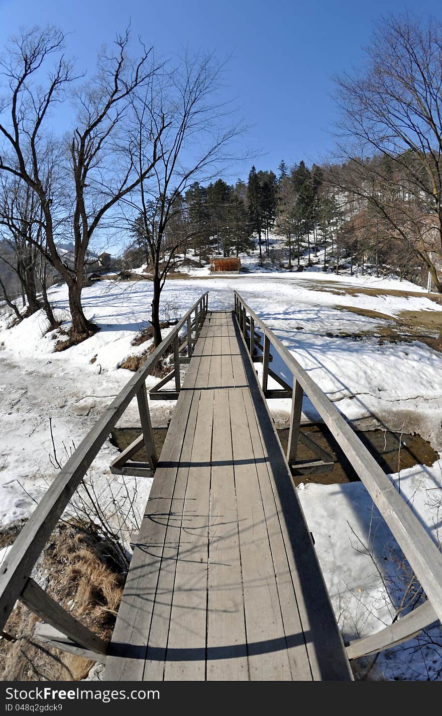 Wooden bridge going to picnic place. Wooden bridge going to picnic place