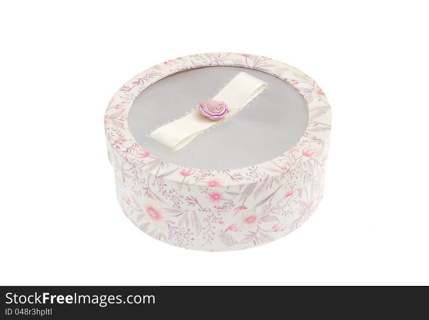 Color gift box with a ribbon on a white background