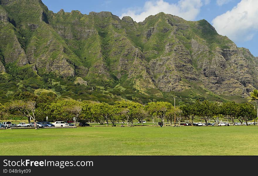 Ridges of Mountain Terrain at Kualoa Regional Beach Park on the island of Oahu, Hawaii. Ridges of Mountain Terrain at Kualoa Regional Beach Park on the island of Oahu, Hawaii.