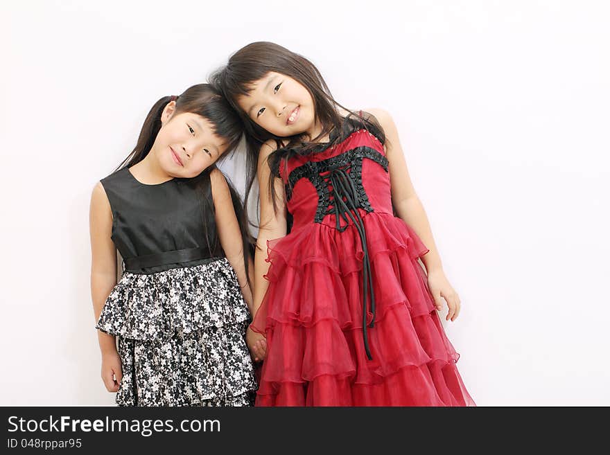 Little Asian Girls Wearing Dress