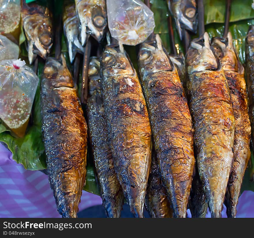 Grilled fish on banana leaf