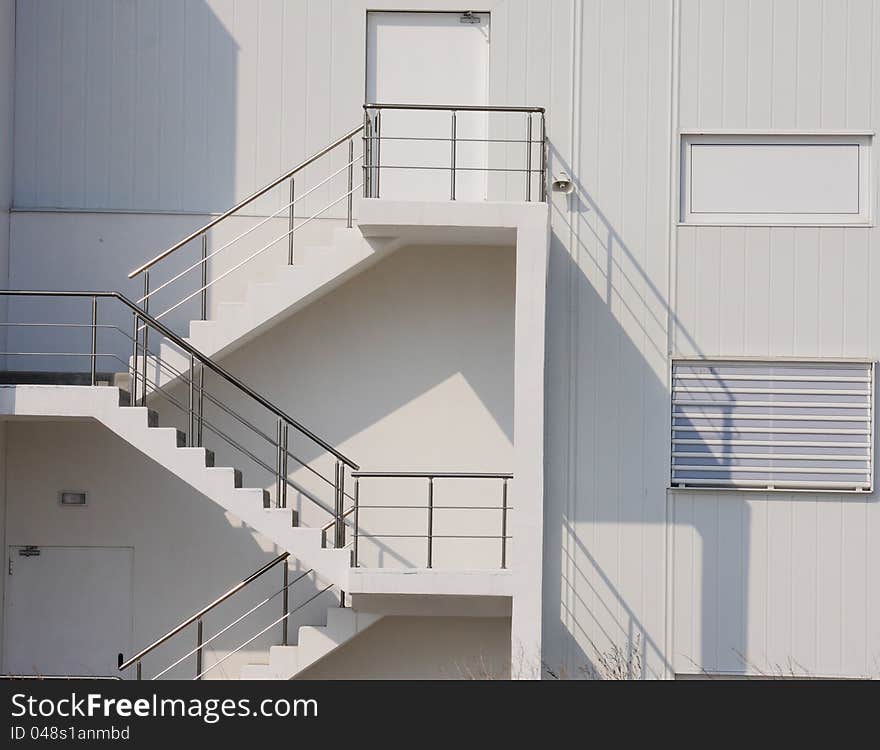 External staircase and emergency exit of a hypermarket. External staircase and emergency exit of a hypermarket.