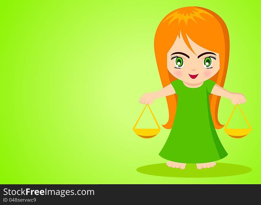 Cartoon illustration of Libra on green background